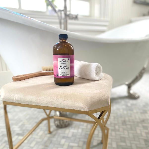 castor oil by claw foot tub