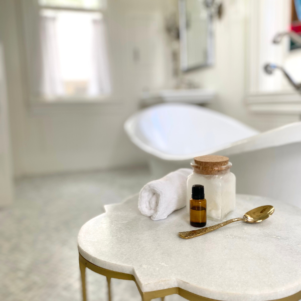 coconut oil and essential oil in bathroom